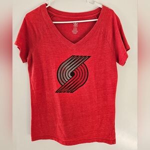 Adidas Portland Trailblazers Womens Red V-Neck Tee